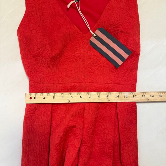 Jack Wills Norbury Jacquard Dress Ruby Red V Neck Fit‎ Flare UK 12 US 8 - Picture 3 of 8
